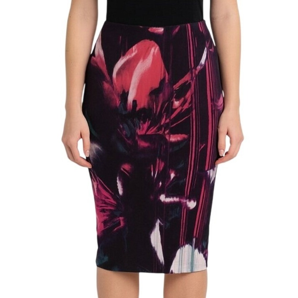 Bisou Bisou Michele Bohbot Scuba Midi Skirt‎ Print Pull-On M